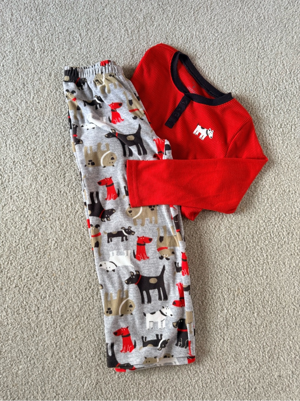 Carter's Red Waffle Top and Gray Dog-Print Pajama Set